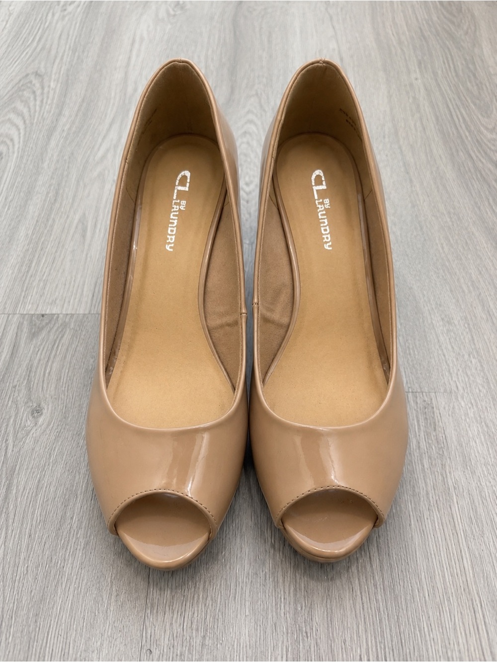 CL by Laundry Nude Patent Peep Toe Pumps Women’s 11W Heels